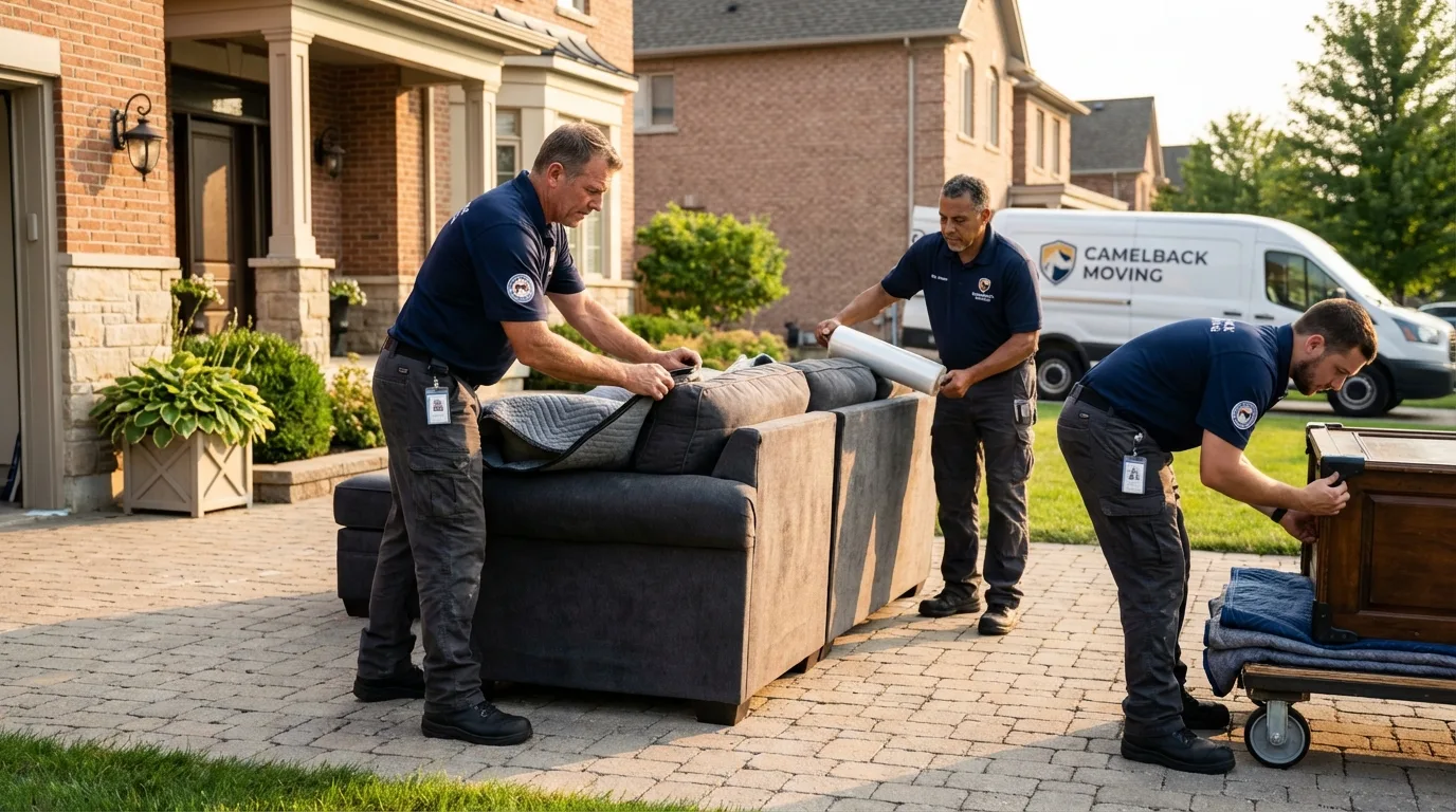 Large estate moving crew wrapping furniture in Cuero, TX