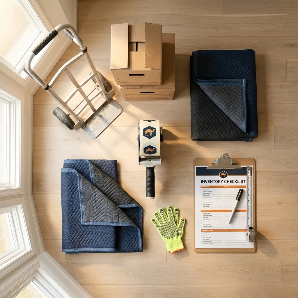 Professional moving supplies and packing materials layout for Cuero residential relocations